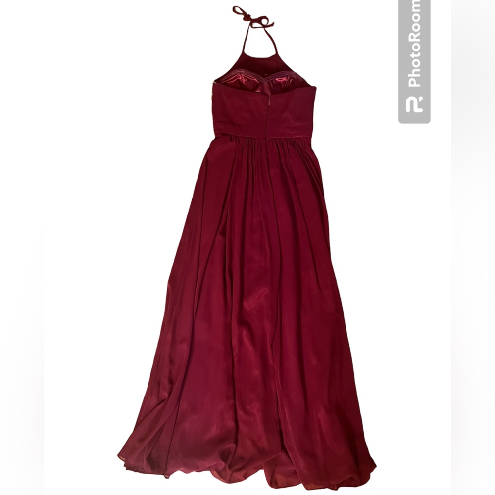 Bee Darlin Formal Burgundy Beaded Halter Prom Dress - Picture 5 of 8